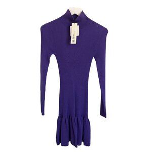 Zara Purple Ribbed Knit Mock Neck Dress With Tiered Ruffle Hem